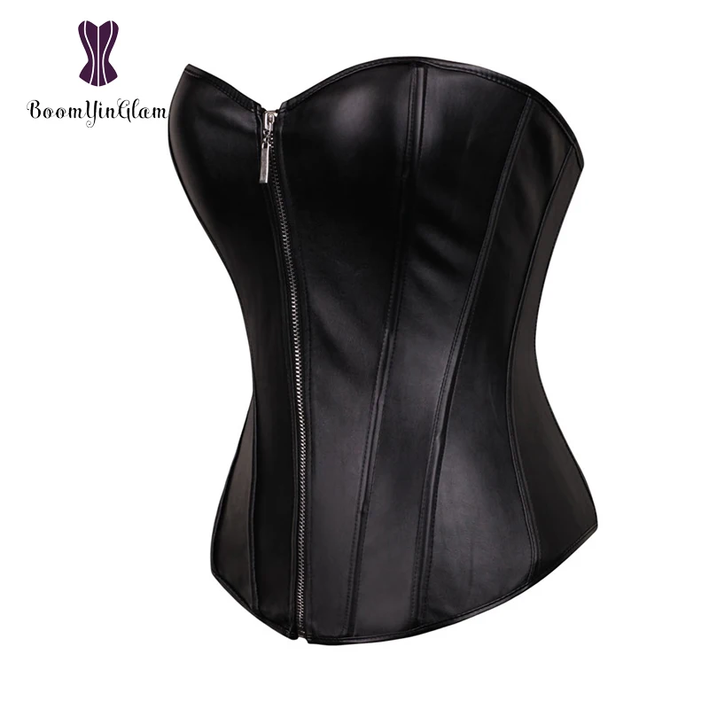 Punk Style Push Up Women'S Plus Size Slimming Body Shapewear Gothic Faux Leather Corset Bustier With Zip 834#