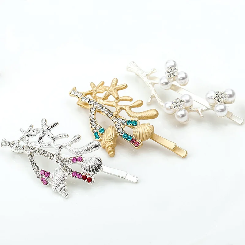 Fancy Crystal Simulated Pearl Flower Shell Branches Conch Golden