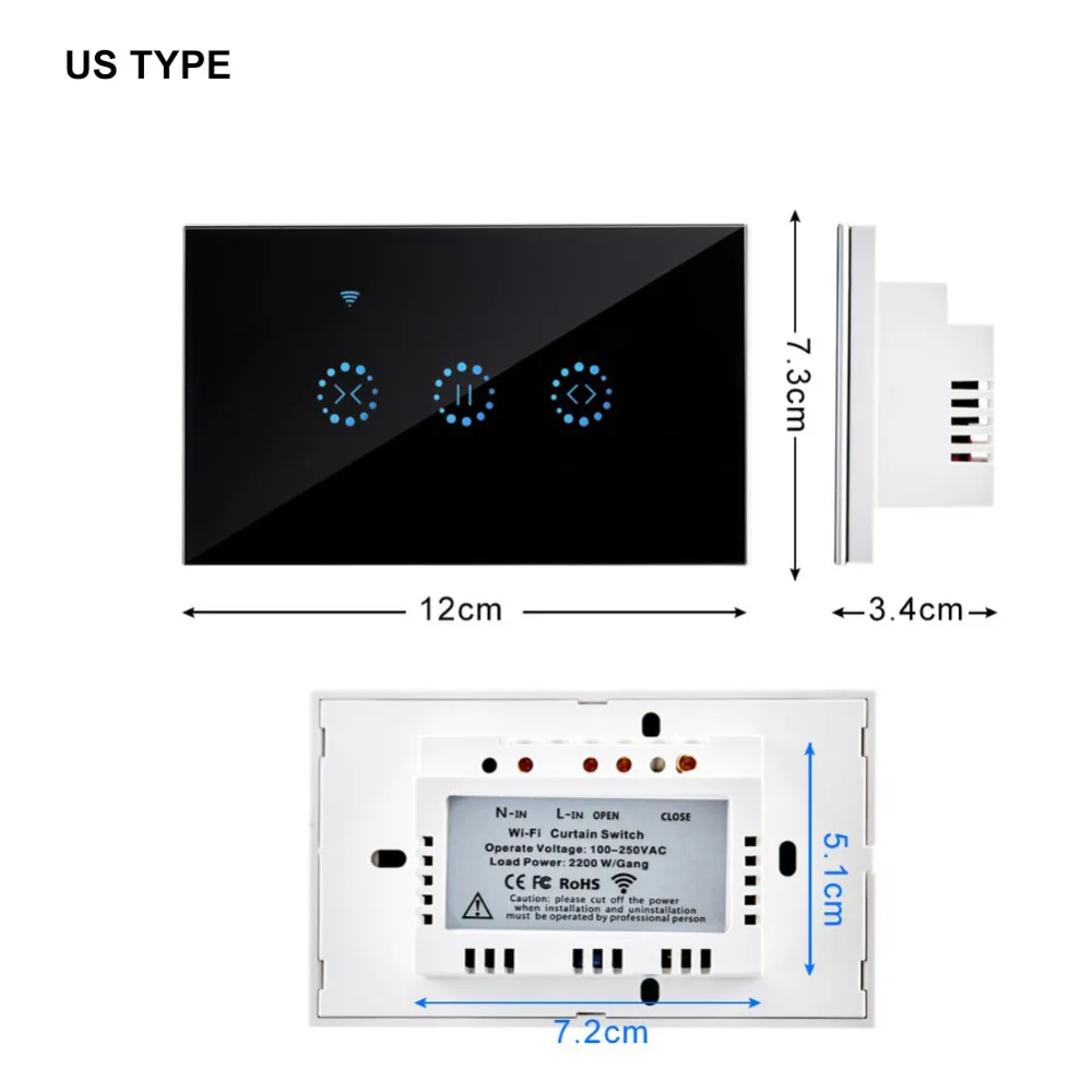 HonesThing WiFi Smart Curtain Switch Touch Blinds Remote Controller Wireless Switch Compatible with Amazon Alex Voice Control 12