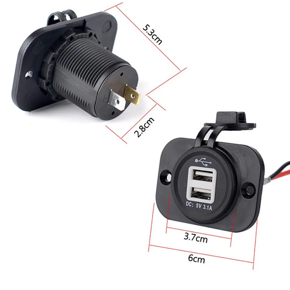 3.1A 12 24V LED Universal Car Charger Waterproof Dual USB Port Charger