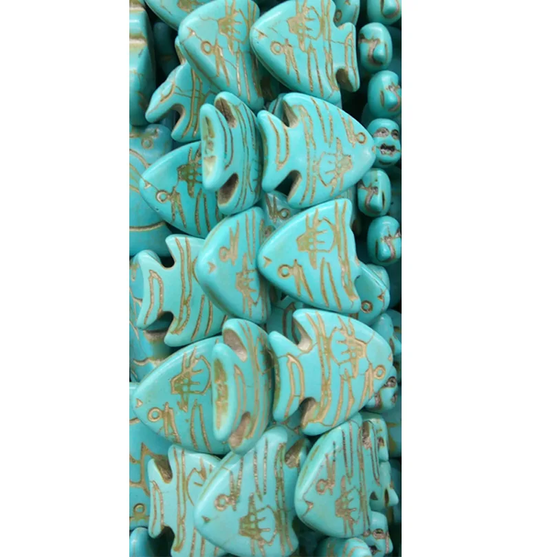 

Blue White Tropical Fish Turquoises Beads Animal Howlite Loose Beads Natural Stone with about 26x22mm 39cm long Halloween Xmas