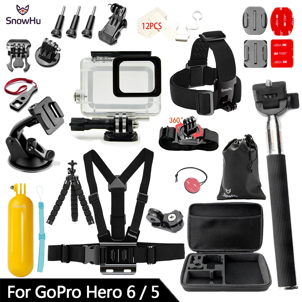 Аксессуары snowhu для Gopro набор для Gopro hero 7 6 5 водонепроницаемый чехол защитная рамка монопод для Go pro 7/6/5 GS73 - Цвет: GS73C