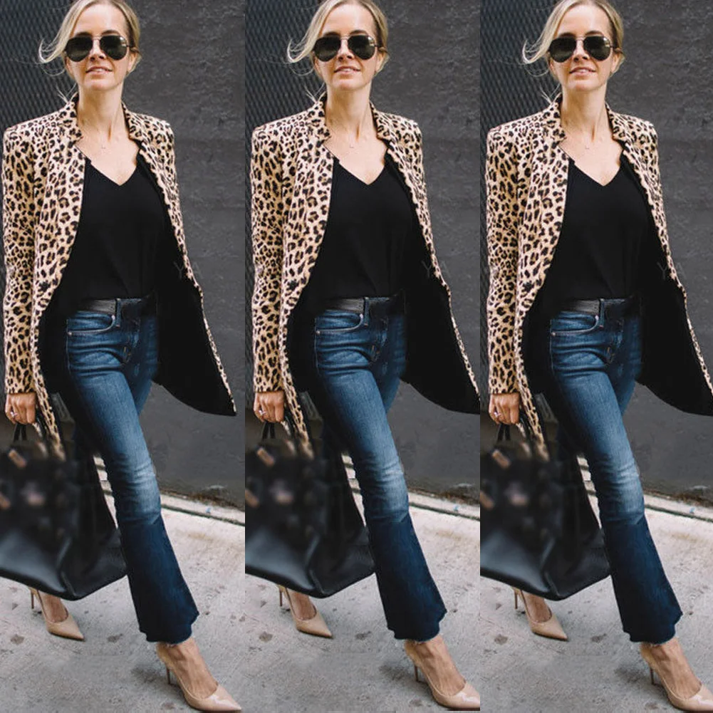 Hot Fashion Women Jackets Lady Cool Outerwear Coat Suit Leopard Plus Size Tops