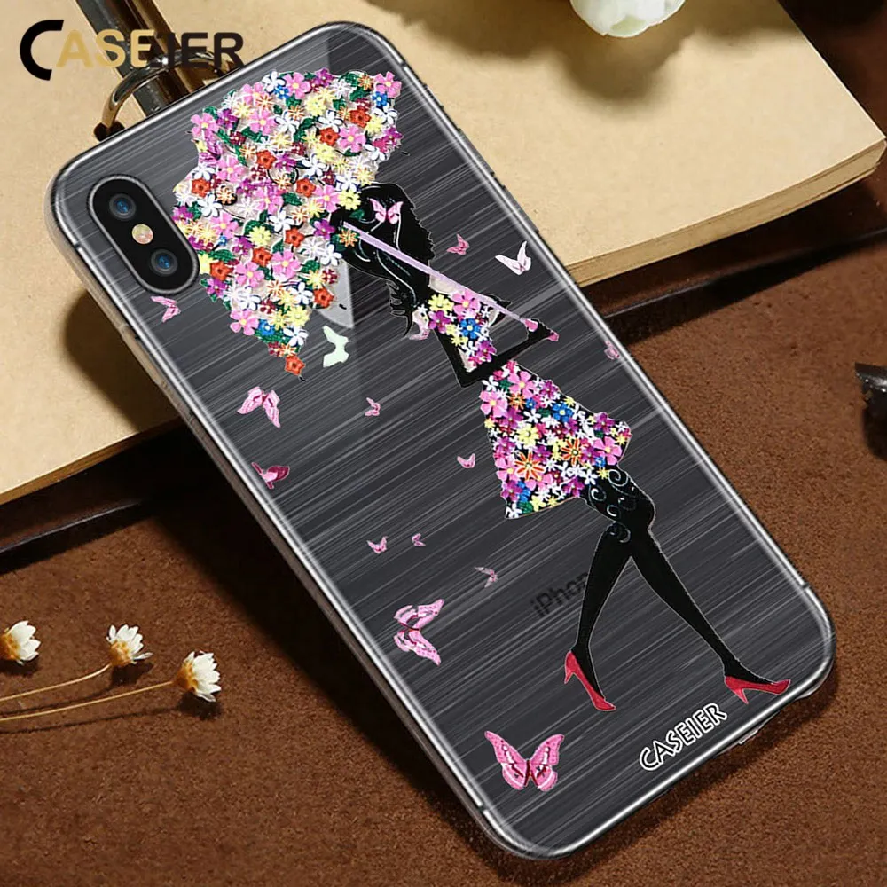 

CASEIER 3D Emboss Phone Case For iPhone X 7 Soft TPU Silicone Cases For iPhone 6 6s 8 Plus Umbrella Girl Sexy Funda Capinha