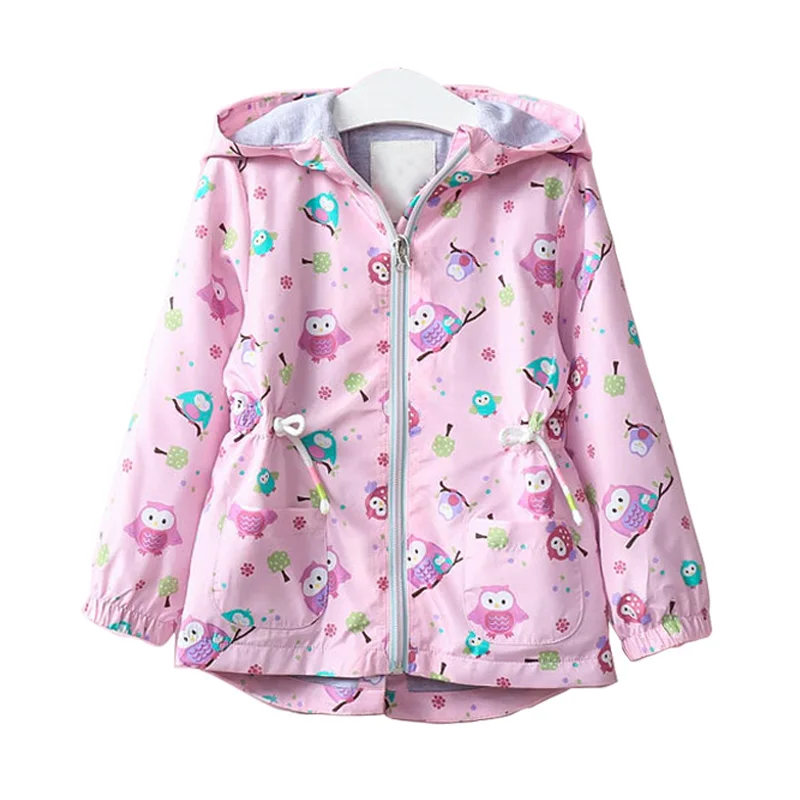 Baby Girl Jackets Coats Cartoon Owl Hooded Windbreaker For Toddler