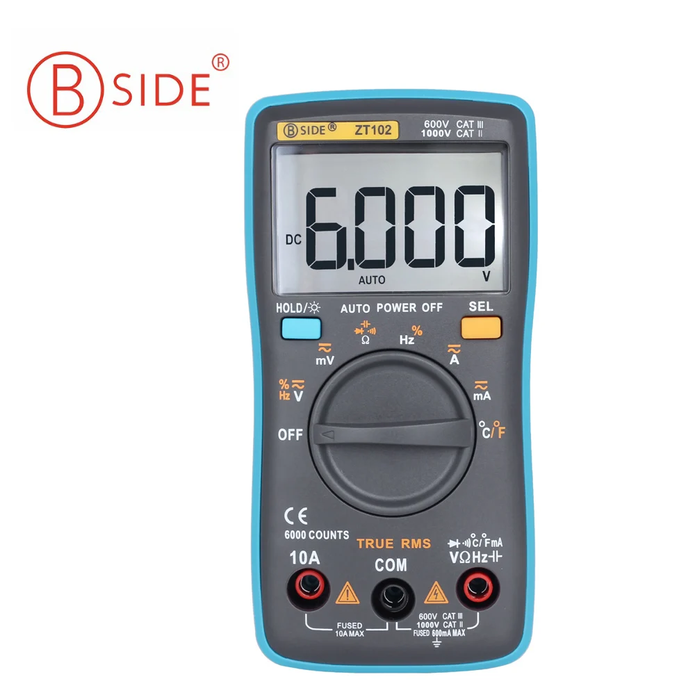 Bside ZT102 True RMS цифровой мультиметр AC DC напряжение тока температура Ом частота Емкость Тестер