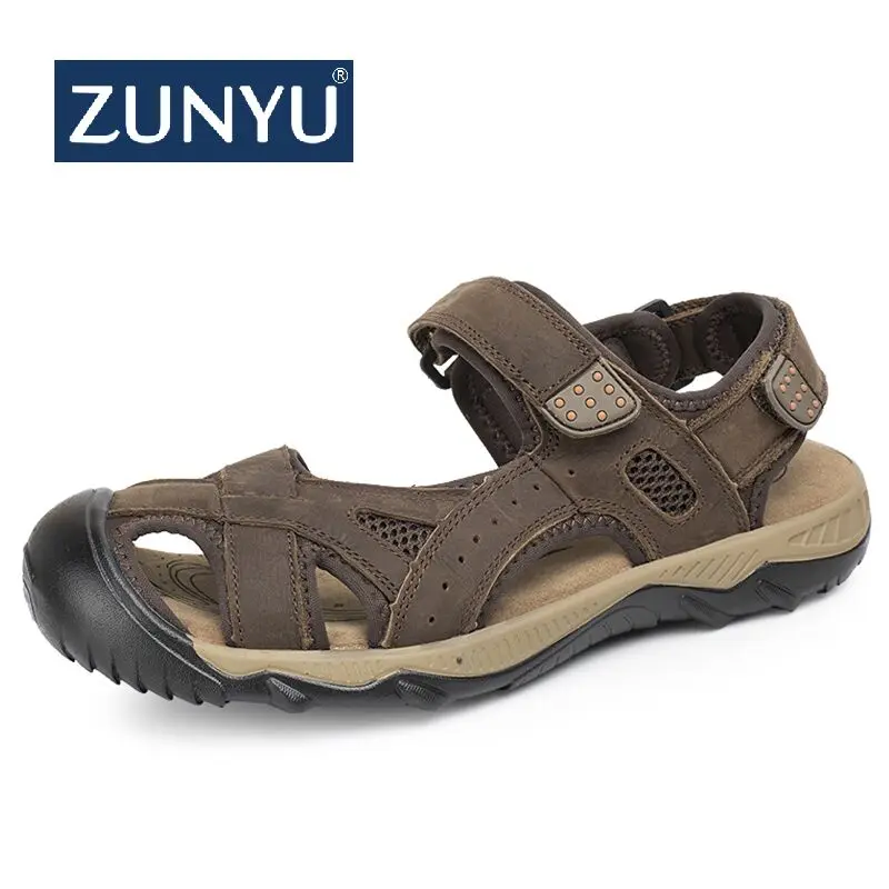 

ZUNYU 2019 Hot Sale Genuine Leather New Fashion Summer Breathable Men Sandals Beach Shoes Men's Causal Shoes Plus Size 38-48