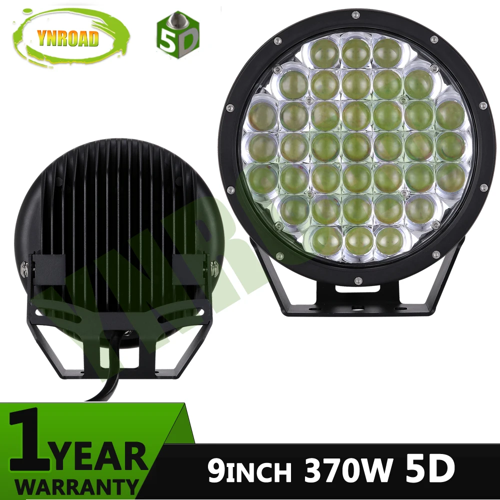 YNROAD 1 шт. 9 дюймовый круглый 370 Вт 5D черный 33300LM светодиодный внедорожный вождения