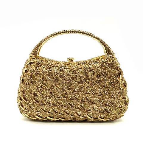 Bolsa e Bolsa de Festa de Casamento da Embreagem do Minaudiere do Punho Superior dos Bolsas de Noite do Cristal Dourado de Fgg Punho do