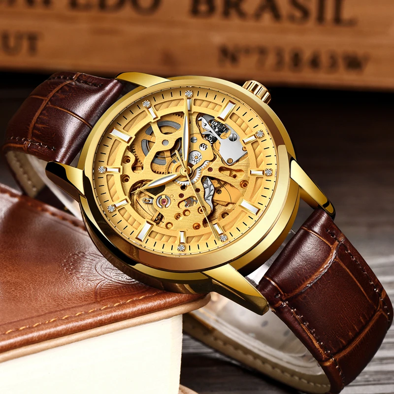 

2018 New LIGE Luxury Brand Automatic Machinery Watches Men Leather Waterproof Business Watch Man Fashion Clock Relogio Masculino