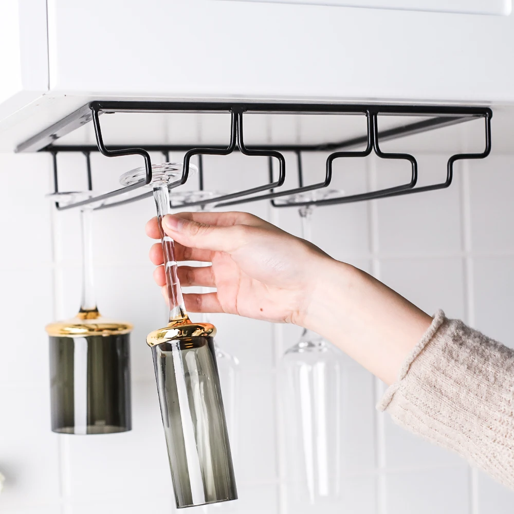 

SIQI Wine Glass Stemware Rack Holder, Under Cabinet Hanging Shelves 3 Slots Hold up to 9 Wine Glasses, Rustic Storage Organizer