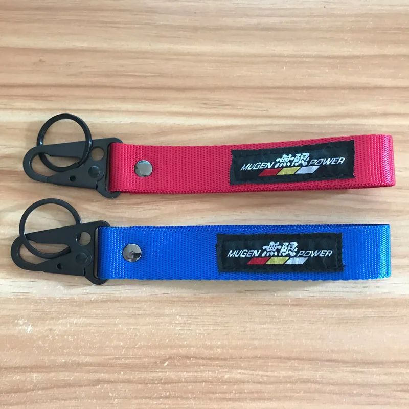 

Car Seat belt material nylon cloth keychain embroidery stitching for MUGEN POWER JDM Racing emblem for Honda civic accessories