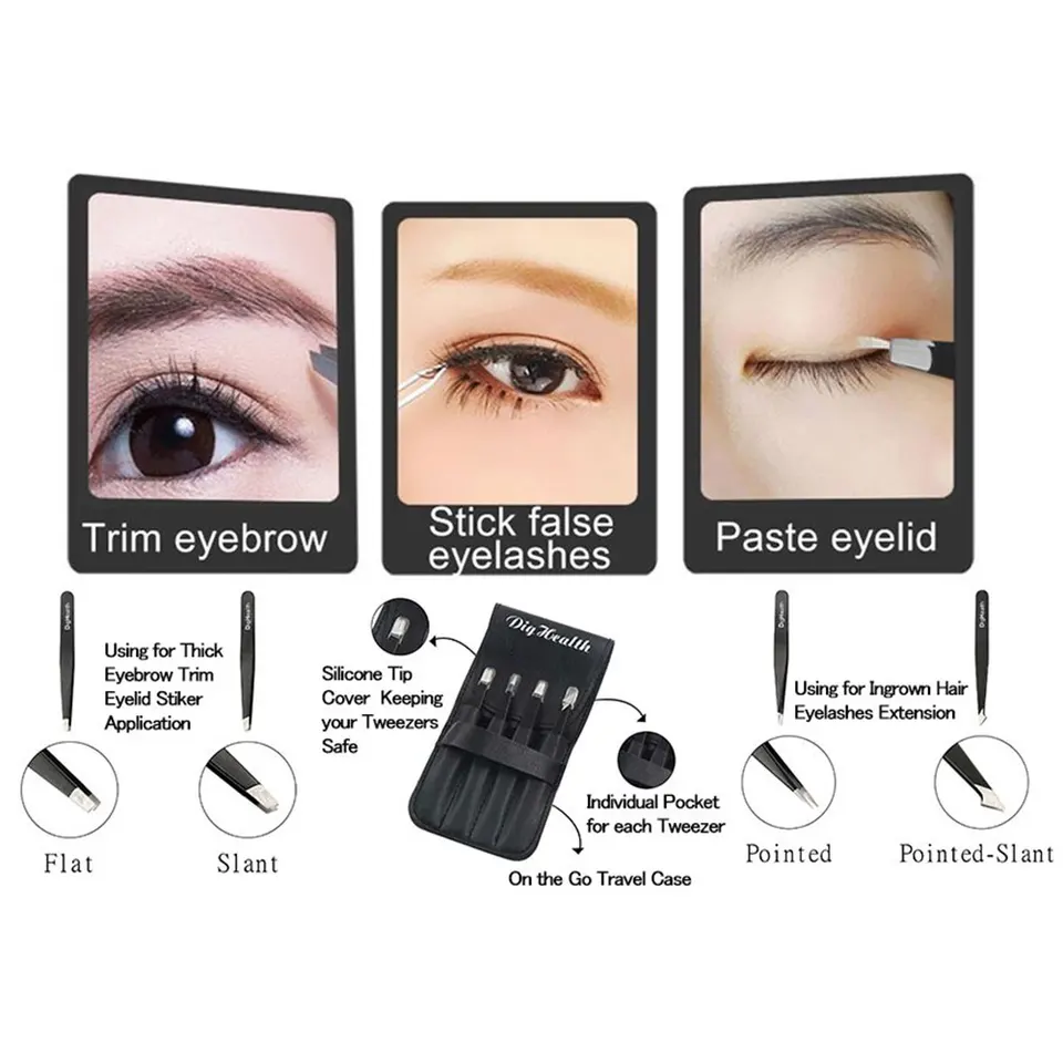 Dighealth Stainless Steel Eyebrow Tweezers For Facial Ingrown Hair