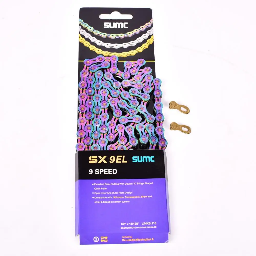 SUMC 9 10 11 12 speed Bicycle Rainbow Chain Colorful MTB Mountain Road Bike Shifting Chain With Missinglink For Shimano Sram