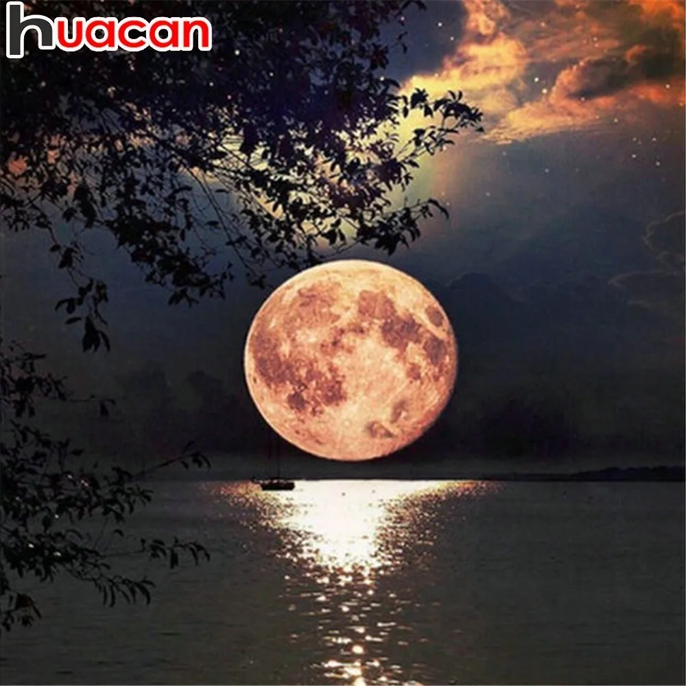 

HUACAN Full Square Diamond Painting 5D Landscape Diamond Embroidery Cross Stitch Moon DIY Picture Of Rhinestones Home Decor