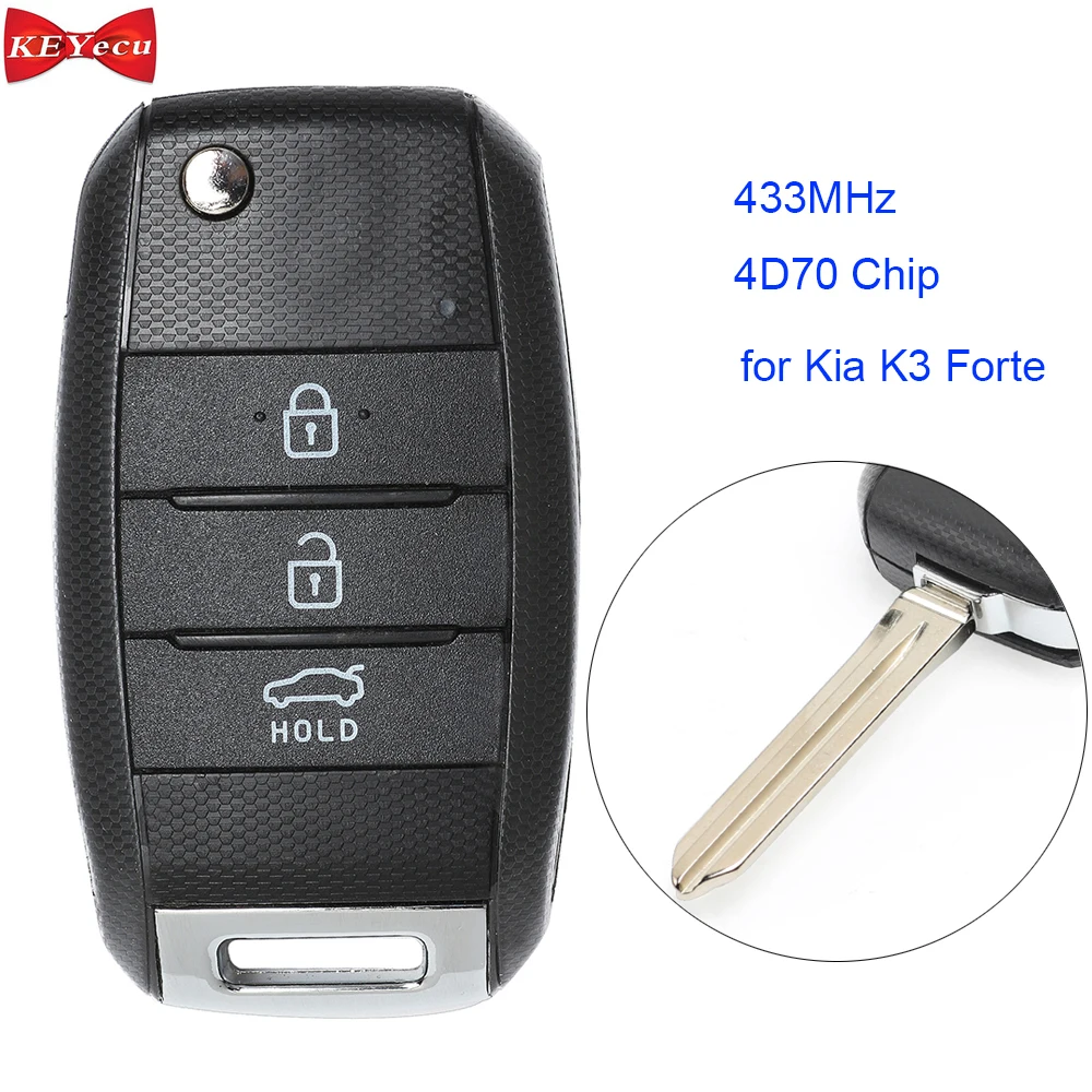 KEYECU для Kia K3 Forte 2013 замена флип-пульт дистанционного управления автомобильный брелок 3 кнопки 433 МГц 4D70 чип