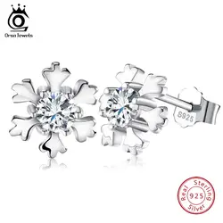ORSA JEWELS 925 пробы серебро мини-серьги-клипсы цветок Форма с AAA кубический циркон 9 мм Серебряные Серьги Fine Jewelry подарок OSE12