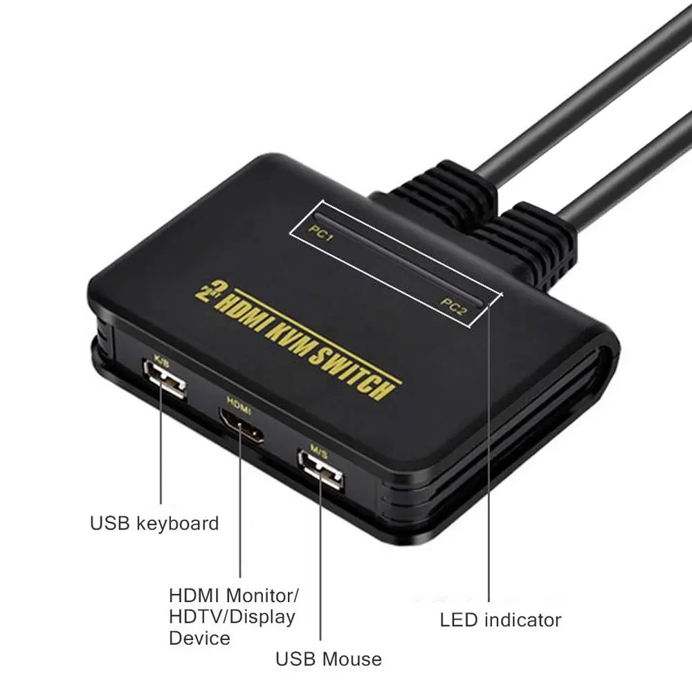 Ingelon HDMI KVM переключатель 2 порта USB коммутатор Встроенный кабель для 2 ПК HDTV монитор клавиатура мышь обмен портативный kvm-переключатель