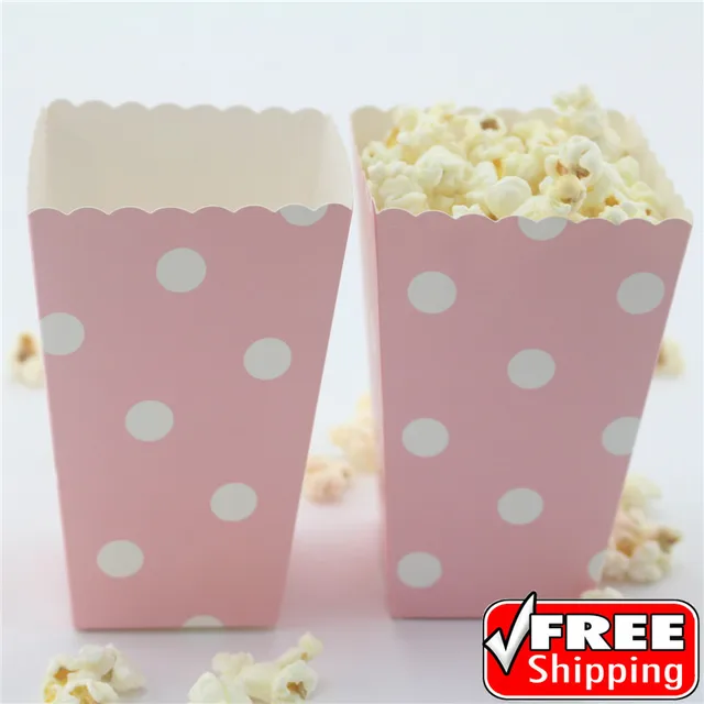 36pcs Light Pink Popcorn Boxes Polka Dot Wedding Baby Shower