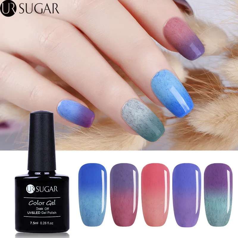 

UR SUGAR 7.5ml Temperature Color-changing Fur Gel Polish Soak Off UV Thermal Furry Gel Chameleon Nail Gel Polish Varnish
