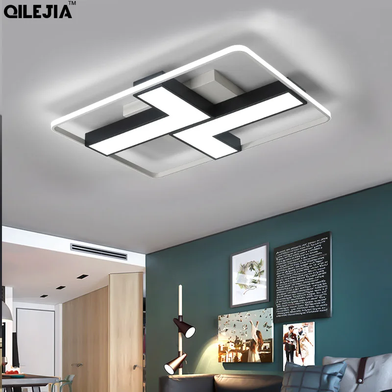 Светодиодный потолочный светильник для гостиной, спальни, белый, черный металлический потолочный светильник для спальни, потолочные светильники 110 В 220 В