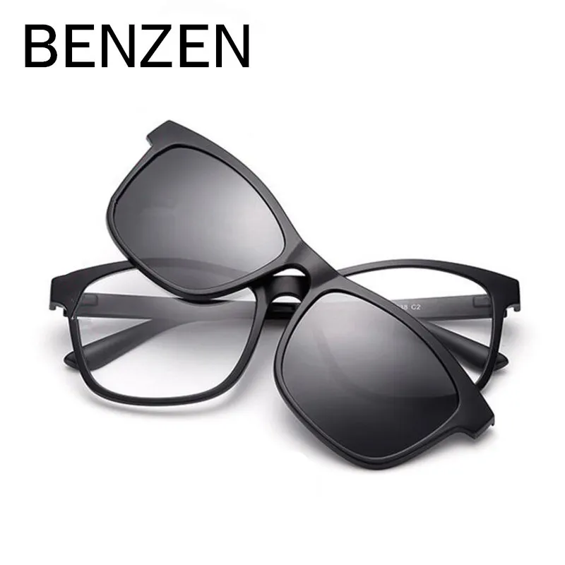 BENZEN мужские поляризованные очки с клипсами TR мужские солнцезащитные очки с клипсами для вождения очки с оправой и чехол 9139 - Цвет линз: SCRUB BLACK GRAY