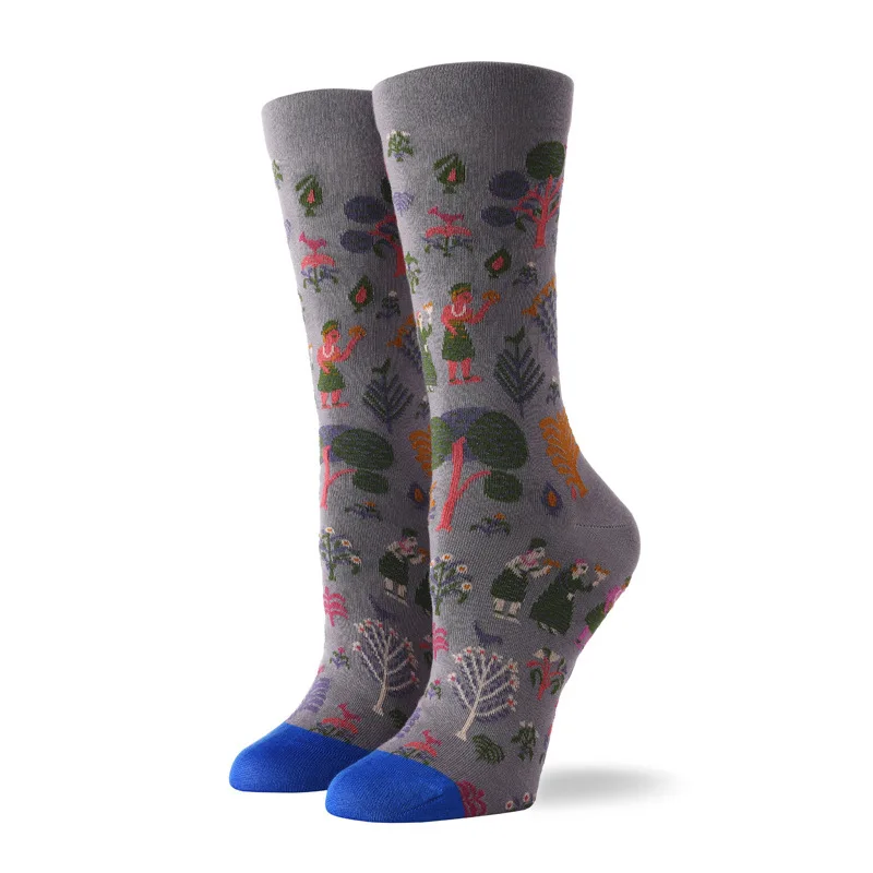 Женские носки, забавные, милые, модные, счастливые, цветные, Botany, листья лотоса, Цветочная бабочка, Mantis, хлопковые женские носки в стиле Харадзюку, хип-хоп - Цвет: Grey