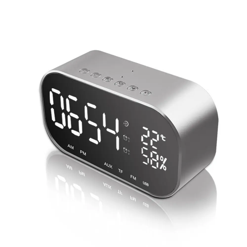 

Digital LED Alarm Clock Multifunctional Portable BT Wireless Mini Subwoofer Speaker with Mirror Function Desk Table Clocks