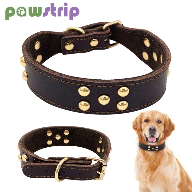 

Rivet Large Dog Collar Adjustable Leather Pet Puppy Collars For Husky Labrador German Shepherd Durable D Ring Buckle Dog Collars