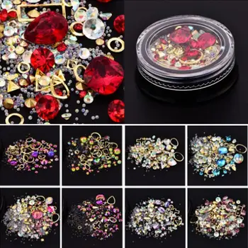 

3D Crystal Stones Nail Art Decoratie Gemengde Kleurrijke Acryl Steentjes Legering Metalen Frame Diy Art Nagels Decor Manicure