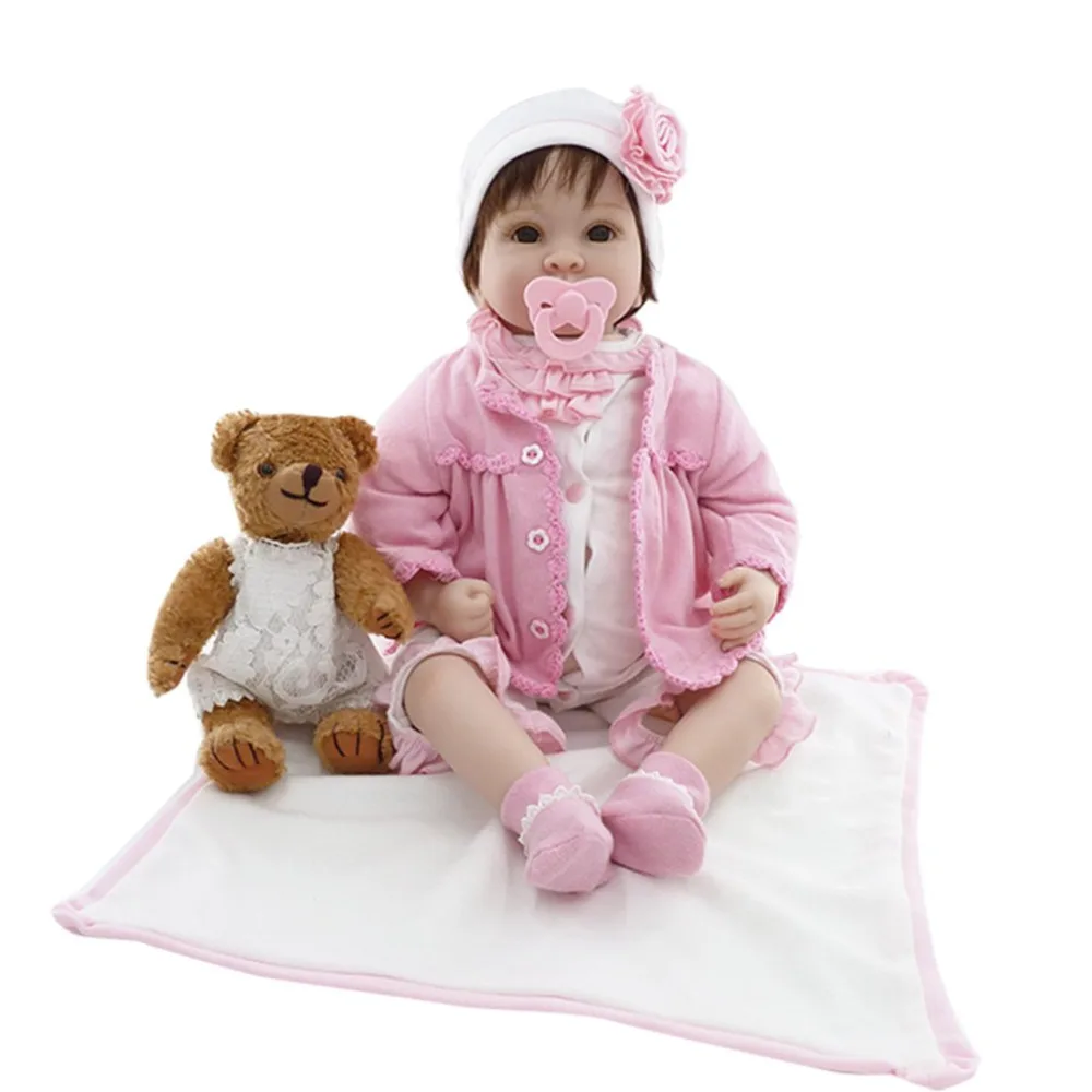 

Hot! OCDAY 55cm Silicone Reborn Baby Doll Toy Cloth Body With Plush Teddy Bear Kids Playmate Gift For Girls Baby Alive Bebe Doll