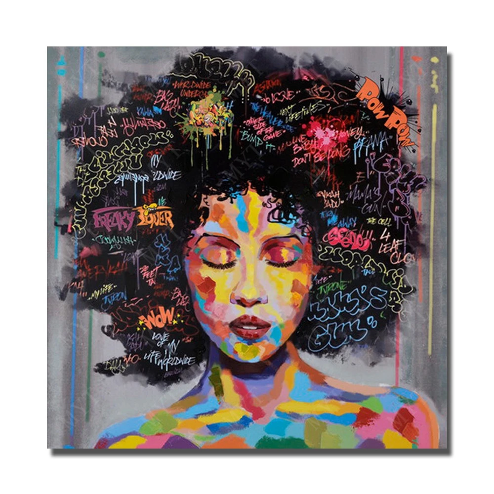 

American girl picture hand pianed curly hair modern nice design figure oil painting for bedroom decor