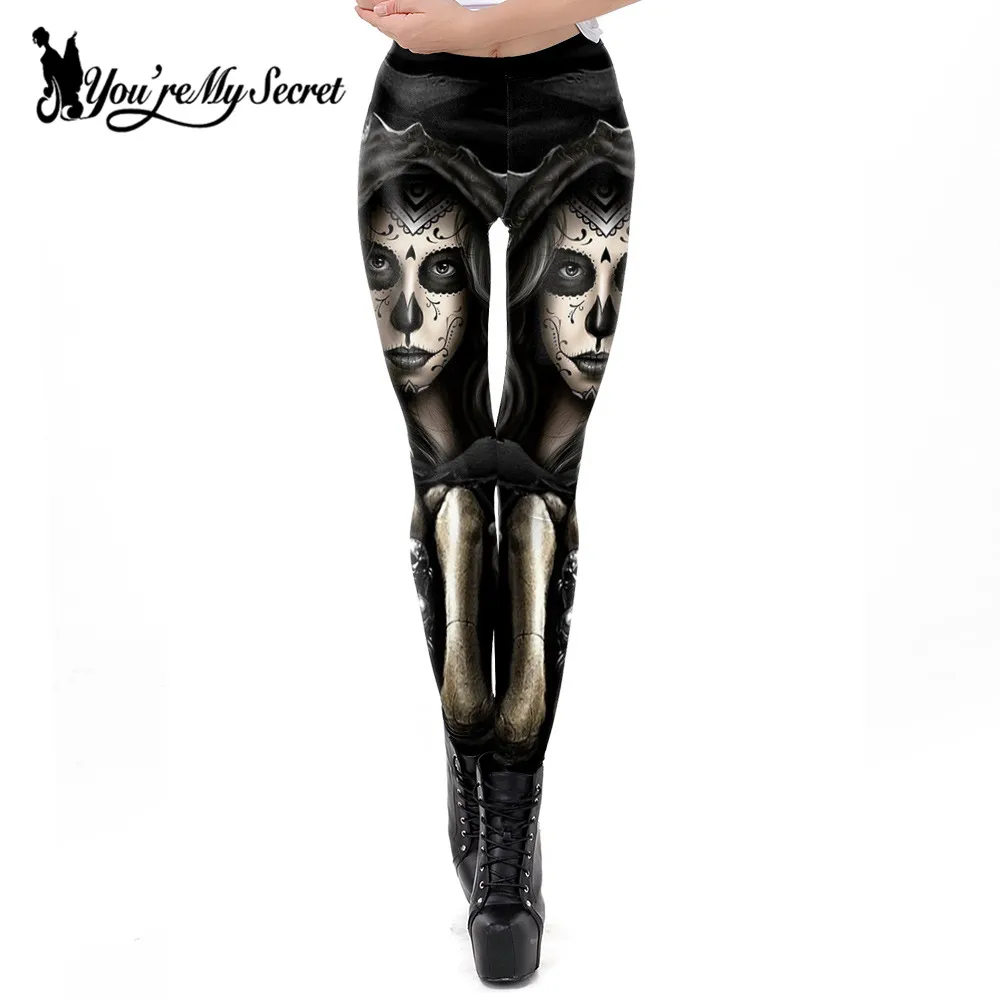 

[You're My Secret] 2019 New Fashion Sugar Girl Skull Fitness Women's Printed Legging Slim Fitness Gothic Pants