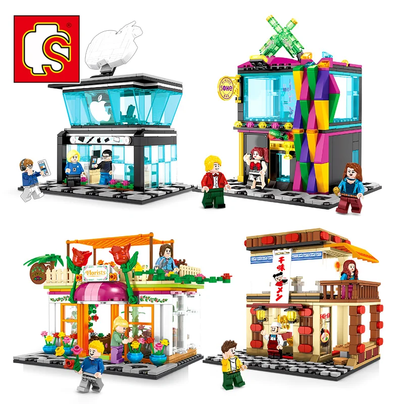 

SEMBO Street View Series Building Blocks mini City Mobile Phone Shop Flower Sale Store sembo block Educational Toys for Children