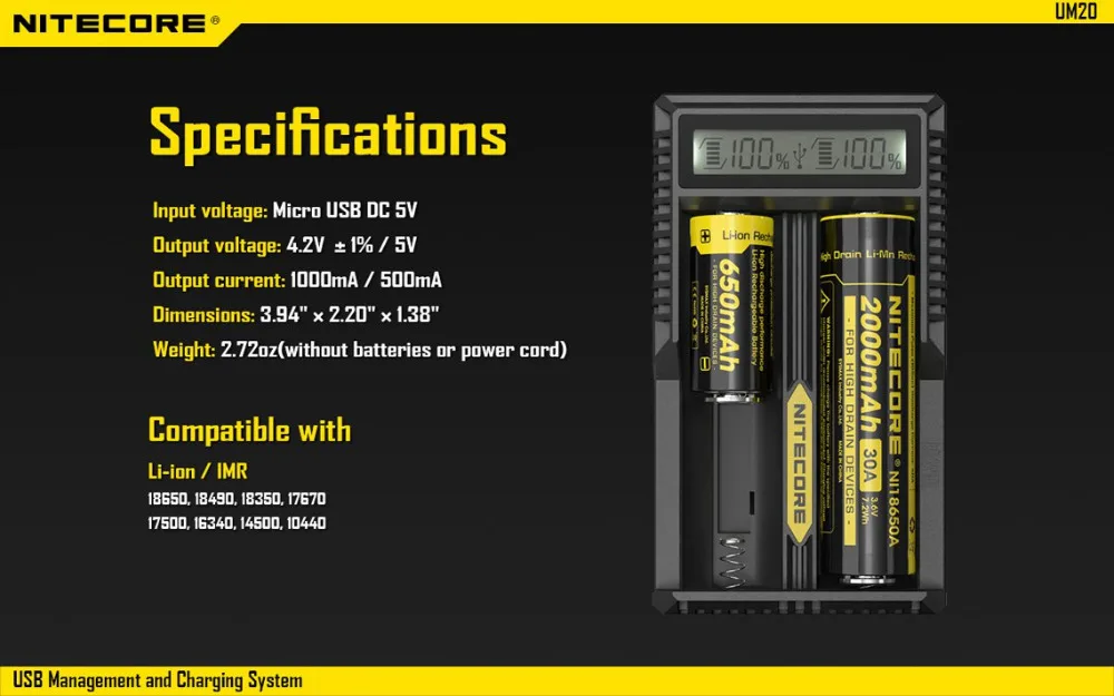 NITECORE UM10 UM20 цифровой Смарт USB литиевая батарея зарядное устройство Lcd-scherm Li-Ion IMR 18650 14500 16340 зарядное устройство батарея D5