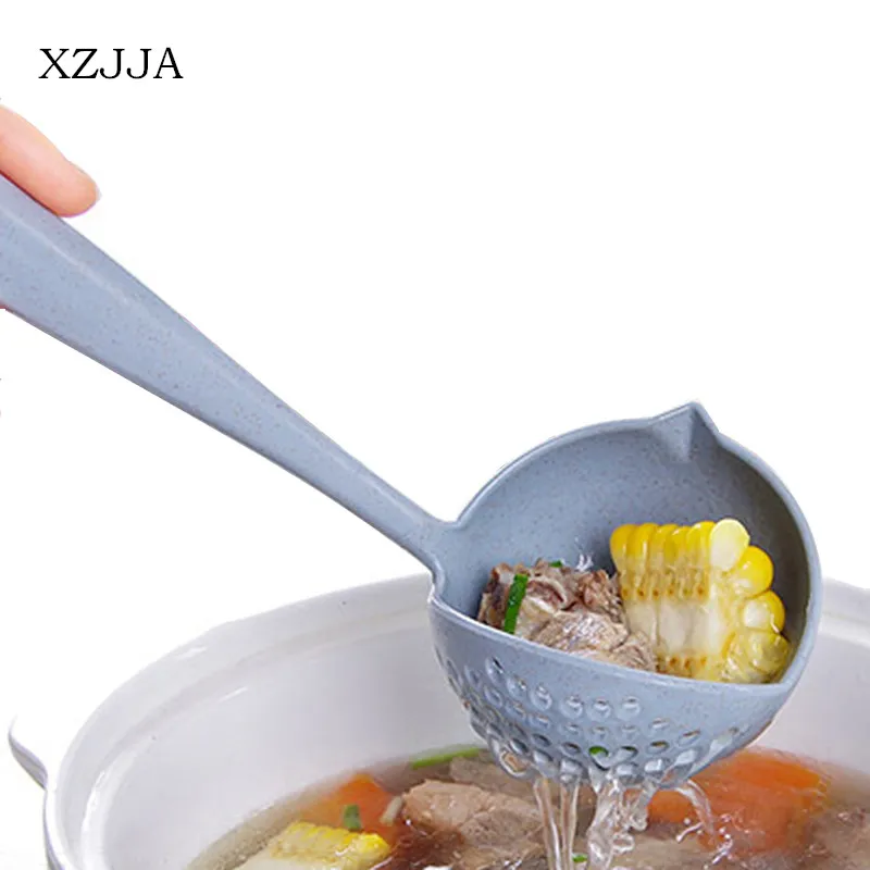 XZJJA креативная 2 в 1 пшеничная соломенная суповая ложка с длинной ручкой прекрасные ложки для каши с фильтром столовая посуда кухонный дуршлаг инструменты