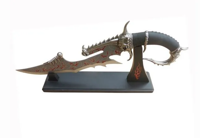 

S0085 GUN METAL BLACK BLADE FIRE DRAGON DEATH KNIFE SWORD W/ FLAME STAND 18.2"
