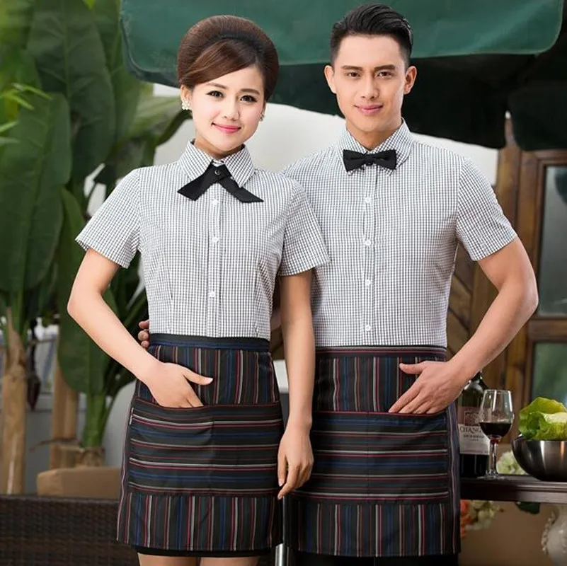 

Рабочая одежда, комбинезоны, летняя женская рубашка с коротким рукавом для ресторана, кафе, униформа для официанта, однотонное пальто H2304