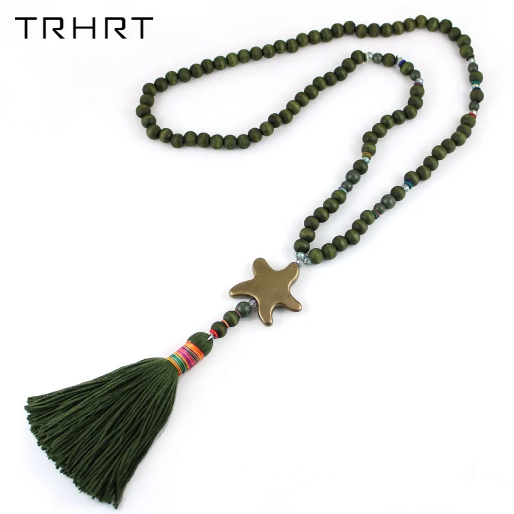 TRHRT Boho Цепочки и ожерелья s деревянные бусины из натурального сплав звезда