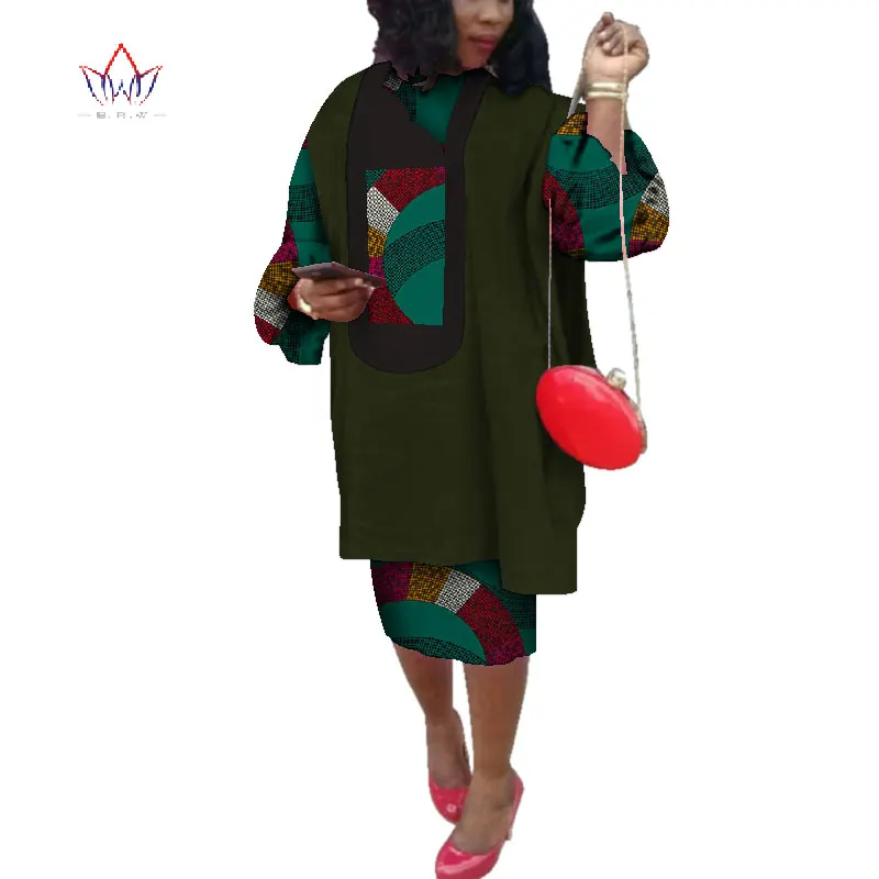 Летняя африканская восковая одежда с принтом для женщин Базен короткая юбка халат комплект Африка 2 шт Дашики плюс размер платье для леди