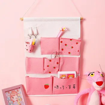 

Multi-grid Lovely Bedroom Storage Hanging Bag For Home Girl Bedroom Wall School Dormitory Sundries Organizers Pink Container