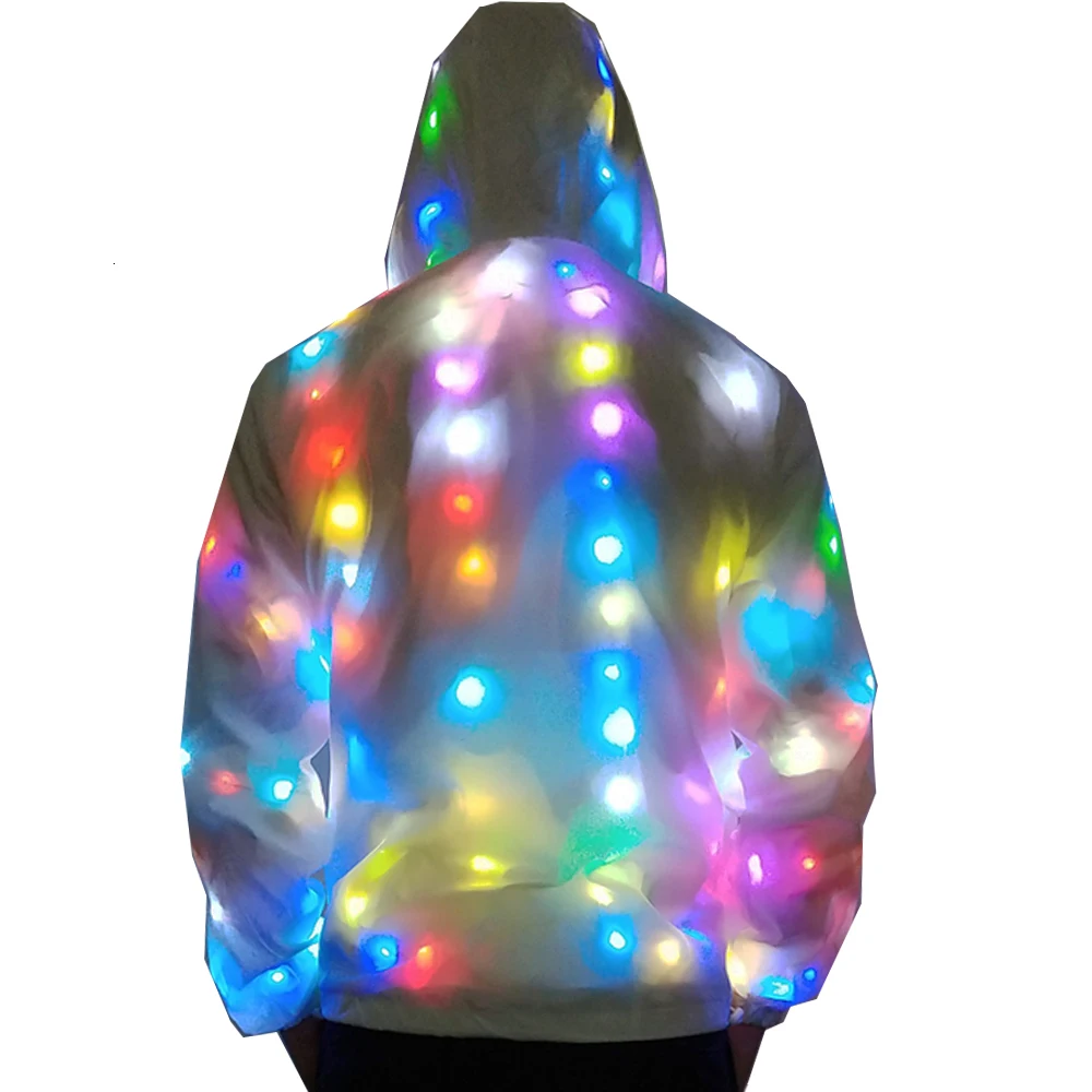 

2018 Light up Plus Size Baseball Jacket Glowing Womens Mens Hooded Party Led DJ Costume Coats Dancing Closthing