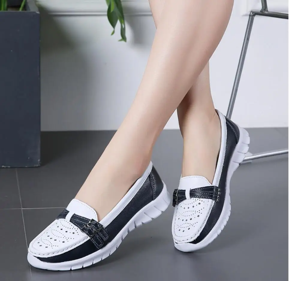 

2019 HOT Women Ballet Flats Shoes Loafers Women Genuine Leather Female Flats Moccasins Ladies Hollow out Flats Shoes creepers