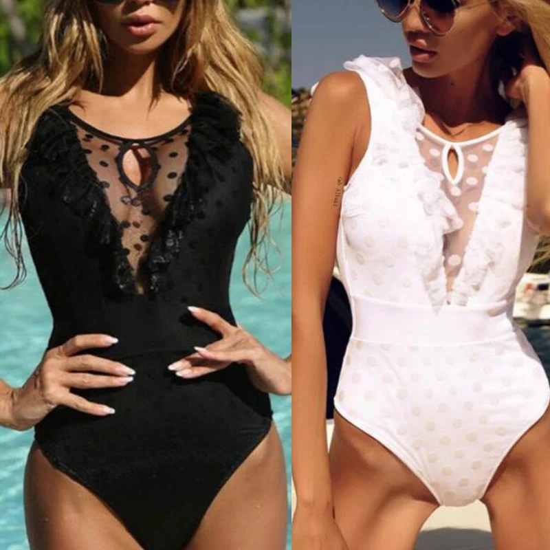 

One Piece Swimsuit New Mesh Dot Swimming Suit For Women Swimwear Monokini Bathing Suit Push Up Bodysuit maillot de bain fille