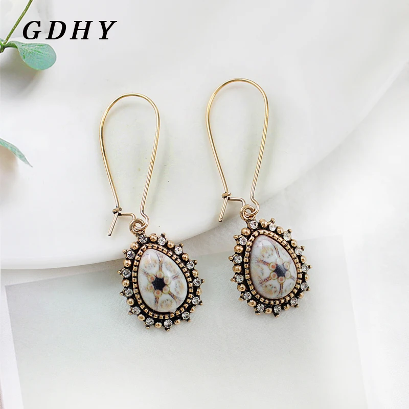 

GDHY Hot Sale Shiny Water Drop Earrings Retro For Women Bohemian Vintage Wedding Drop Earrings Ear Jewelry Accessories