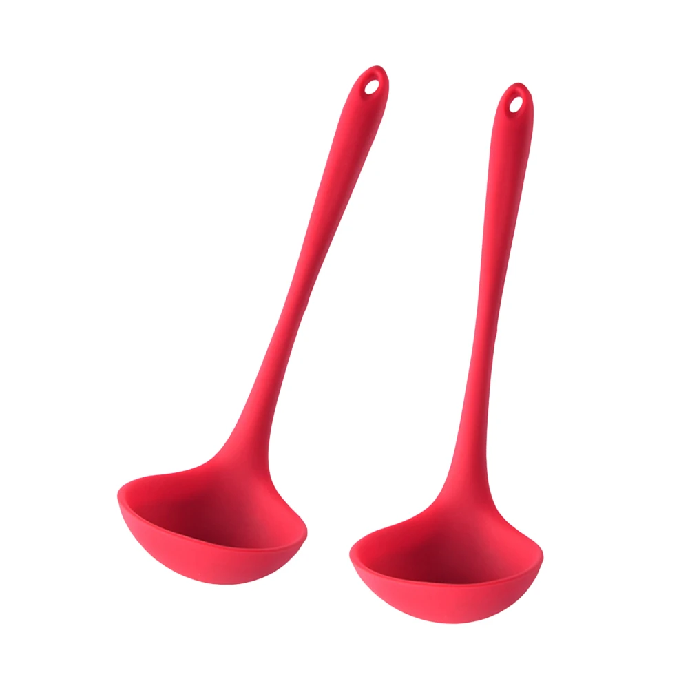 

2 Pcs Soup Spoons Silicone Nonstick Long Handle Soft Noodles Spoon Food Serving Spoon Hot Pot Scoop for Home Kitchen Restaurant