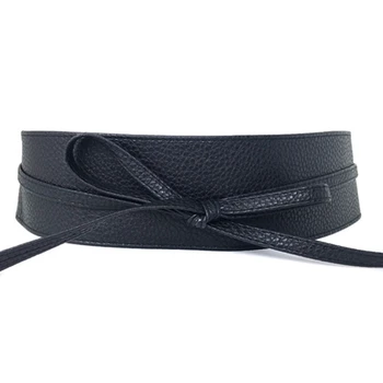 

Female Women Girl Belt Soft Leather Wide Self Tie Wrap Around Waist Band Dress Belt