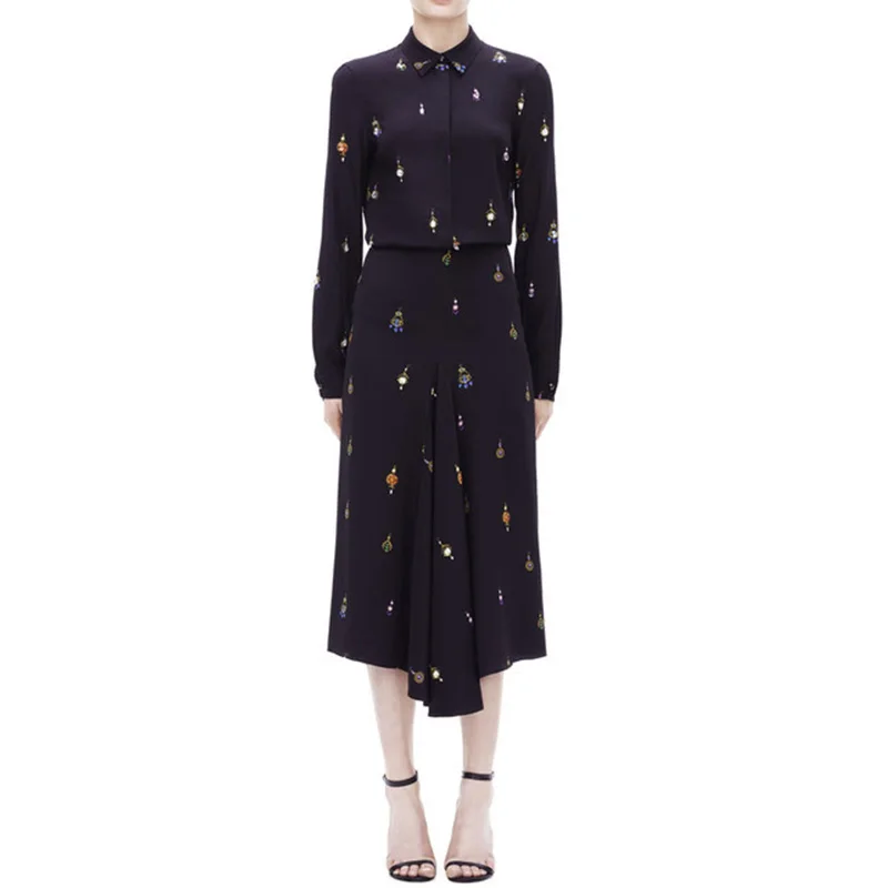 

2019 Euramerican Designing Runway Twin Sets Printing Blouse Slim Skirt Celebrity Two Pieces Skirt Sets High Quality