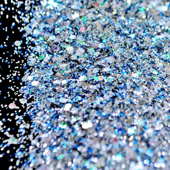 

Fashion Nail Glitter Tips Mixed Powder Clear UV Gel Polish Glitter Dust Nail Art Decoration Rainbow Blue N254