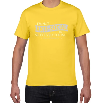 Летние мужские футболки с надписью «I am not anti-social», хлопок, хип-хоп мужские футболки, высокое качество, уличная одежда, мужская повседневная футболка - Цвет: yellow